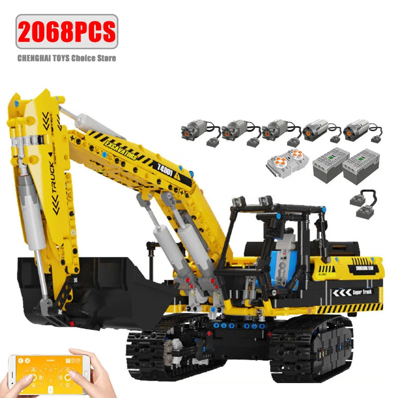 Technical Car Excavator APP Remote Control Moter Power MOC Bricks Building Blocks Engineering Truck Boys Toys Gift For Childrens