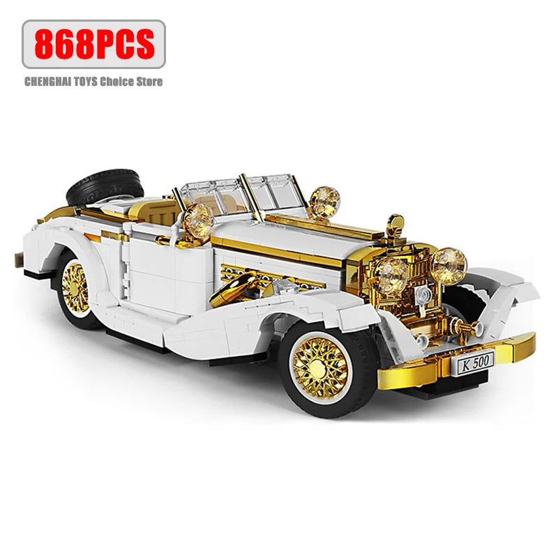 Technical Original Retro Nostalgic Classic Car Building Block Model Compatible High-Tech Bricks Car Ornaments Toys for Kids Gift