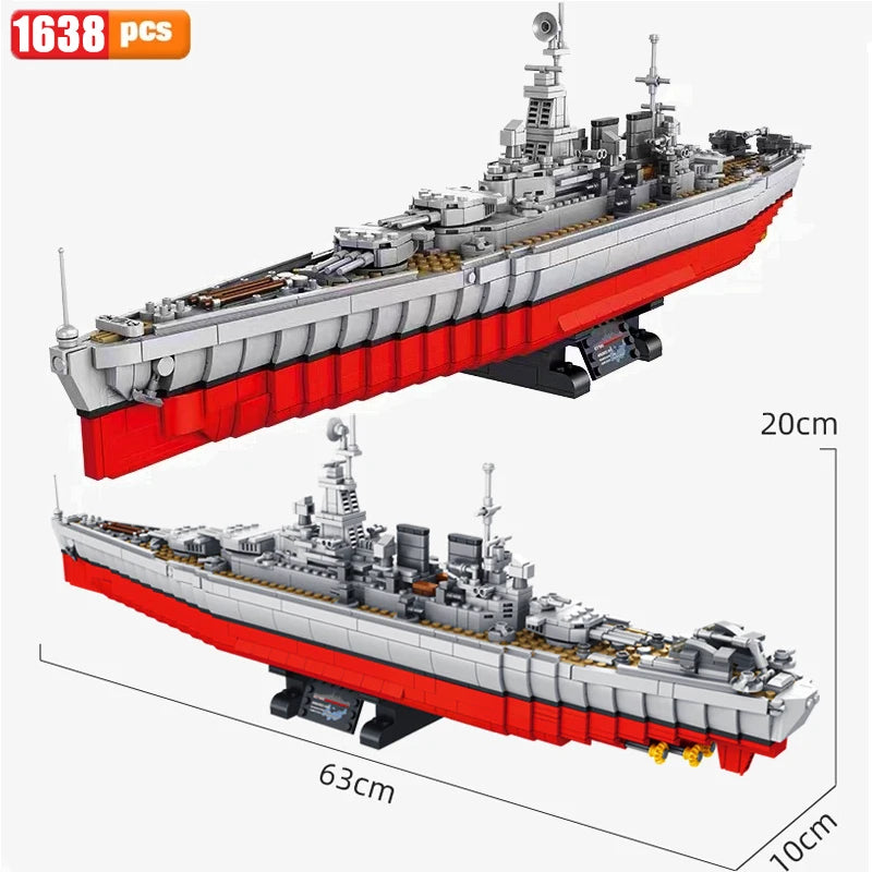 WW2 Military Large Warship Series Building Blocks Brick Model MOC Weapon Cruiser Boat Arms Soldier Set Kid Toys Boy Holiday Gift