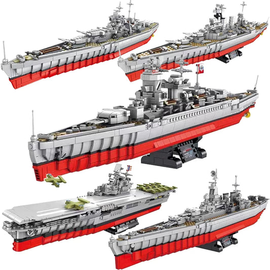 WW2 Military Large Warship Series Building Blocks Brick Model MOC Weapon Cruiser Boat Arms Soldier Set Kid Toys Boy Holiday Gift