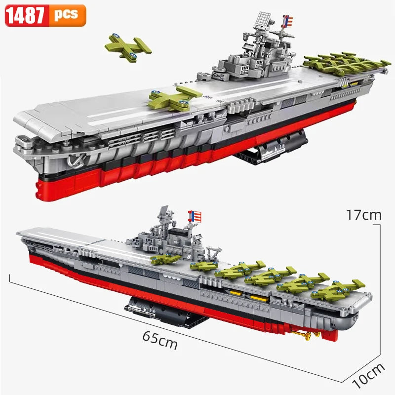 WW2 Military Large Warship Series Building Blocks Brick Model MOC Weapon Cruiser Boat Arms Soldier Set Kid Toys Boy Holiday Gift