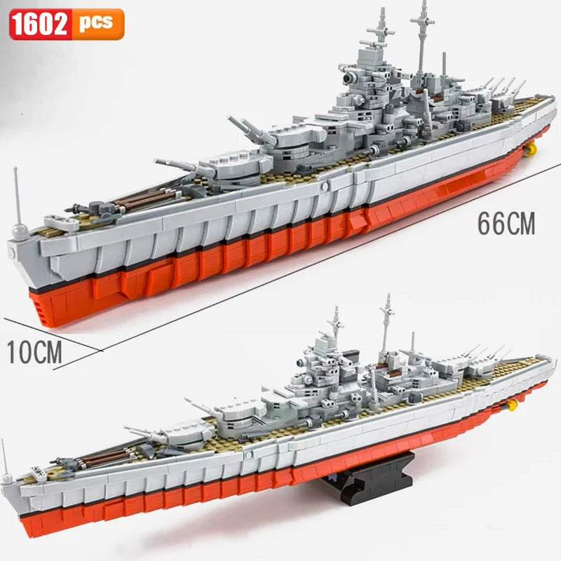 WW2 Military Large Warship Series Building Blocks Brick Model MOC Weapon Cruiser Boat Arms Soldier Set Kid Toys Boy Holiday Gift