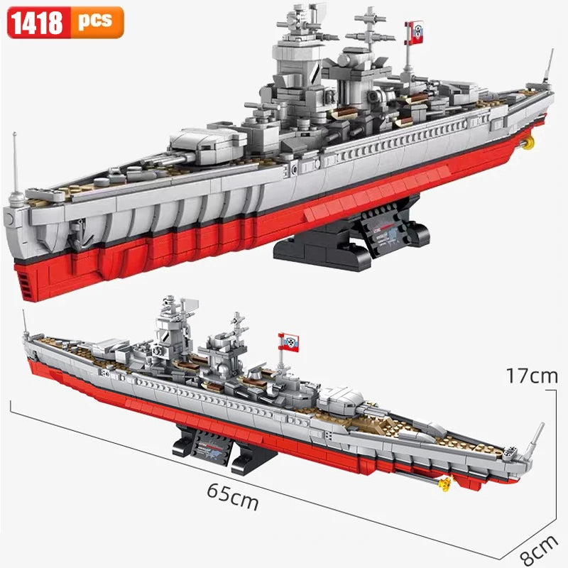 WW2 Military Large Warship Series Building Blocks Brick Model MOC Weapon Cruiser Boat Arms Soldier Set Kid Toys Boy Holiday Gift