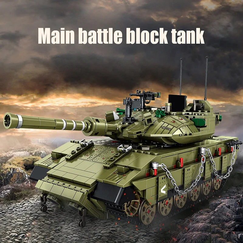 WW2 Military Merkava MK4 Main Battle Tank Series Building Blocks Bricks Model MOC Army Weapon Soldier Sets Kids Toys Boys Gifts