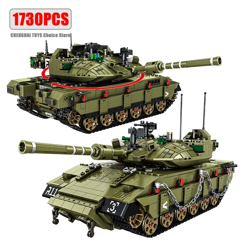 WW2 Military Merkava MK4 Main Battle Tank Series Building Blocks Bricks Model MOC Army Weapon Soldier Sets Kids Toys Boys Gifts