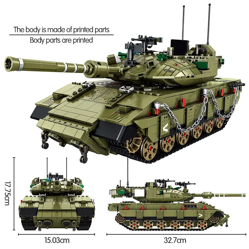 WW2 Military Merkava MK4 Main Battle Tank Series Building Blocks Bricks Model MOC Army Weapon Soldier Sets Kids Toys Boys Gifts