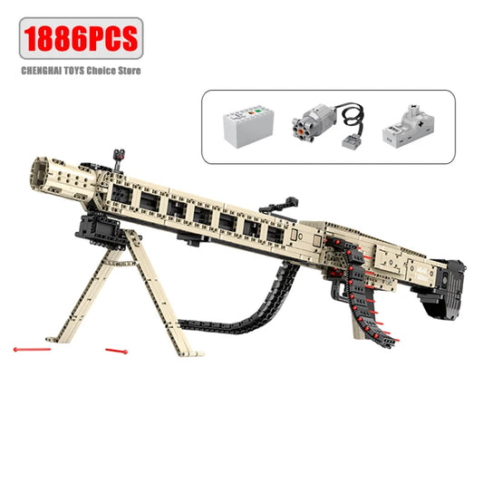 WW2 Military Original Motorized MG42 Machine Gun Building Blocks Model Army Weapons Bricks Kids Toys Boys DIY Birthday Gifts