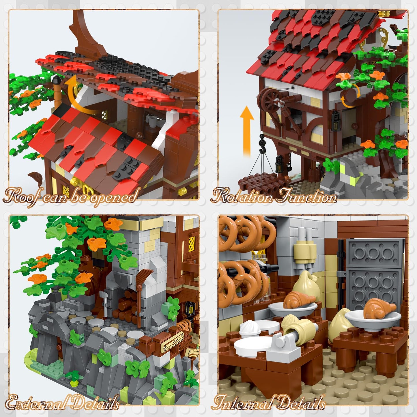 MOC-73723 Medieval Bakery Models Building Blocks Bricks Streetview Modular City Architecture Sets Kids Toys Boys Adult Gifts